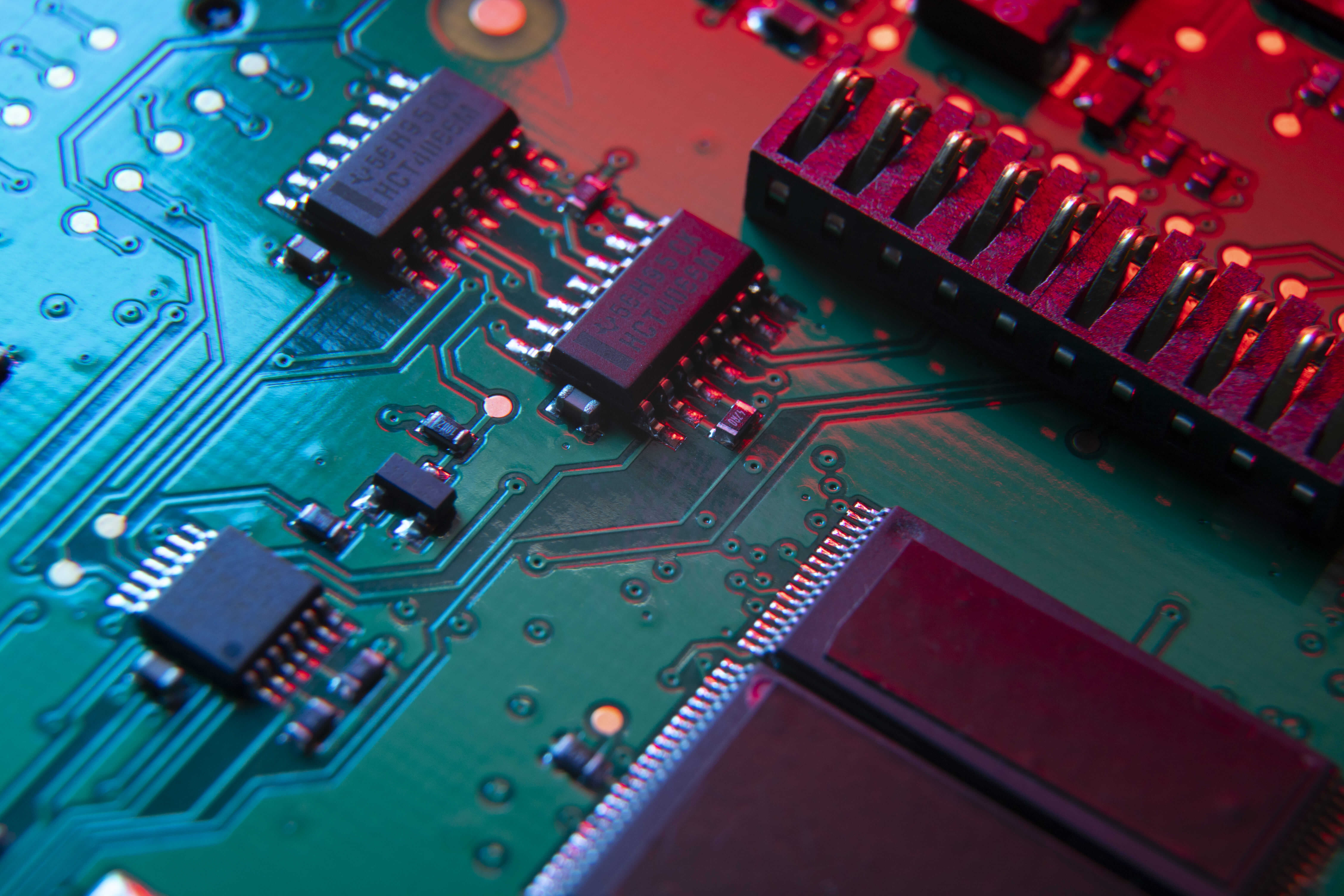 Close-up of a circuit board illustrating high-quality Meanwell power supply components
